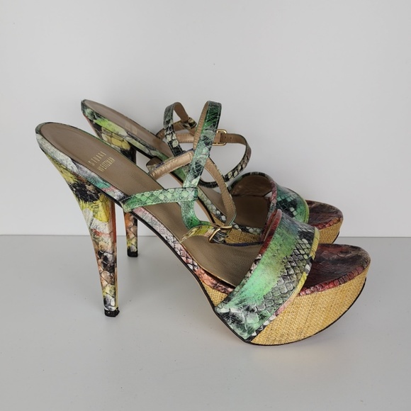 Stuart Weitzman “Onceover” Multi-color Platform Sandal Size 10 - Picture 2 of 11